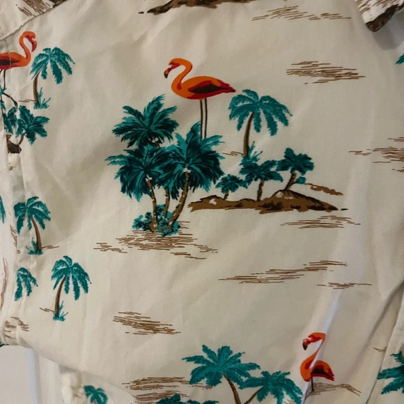 Denim and Flower Flamingo Button down short sleeved shirt-Size M - Picture 6 of 7